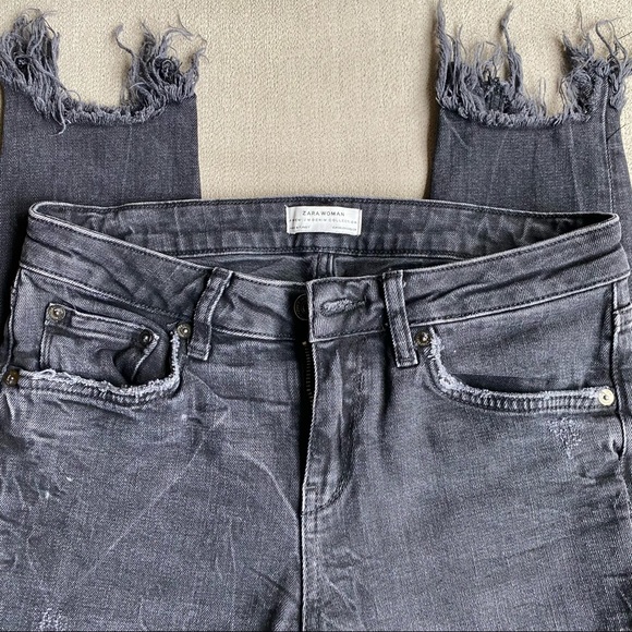 Zara dark gray fringe jeans